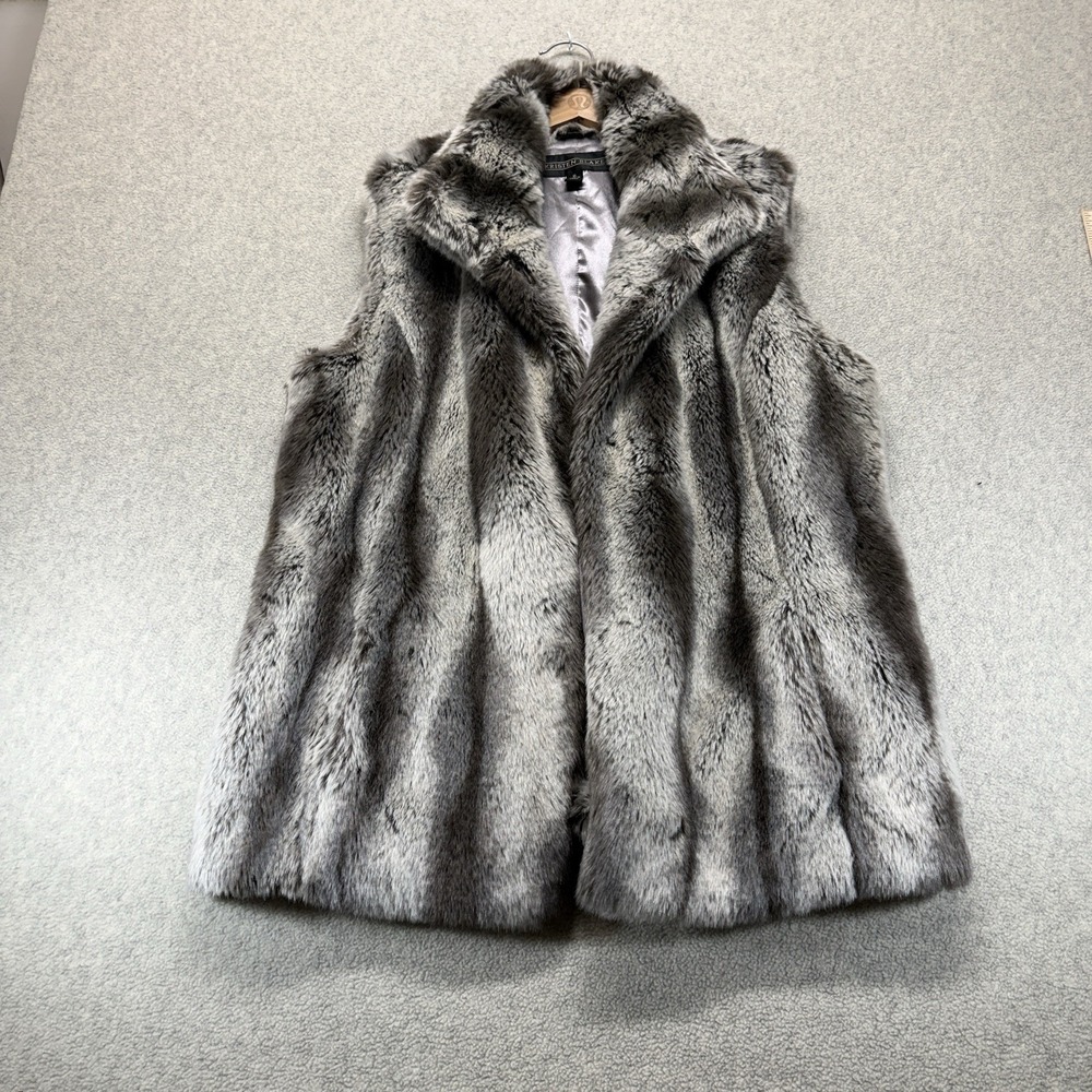 Kristen Blake Women's XL Gray Faux Fur Vest Sleeveless Open Front Lined
